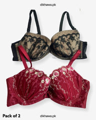 Pack of 2 Imported Stocklot Branded Net Pushup Bra - Underwired - Non Padded Bra