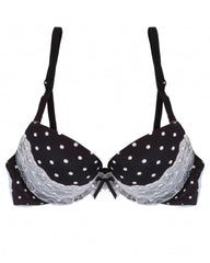 Victoria's Secret - Black Polka Dotted Single Padded Pushup Bra And Panty Set