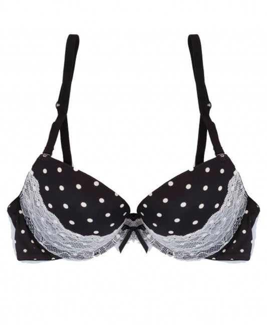 Victoria's Secret - Black Polka Dotted Single Padded Pushup Bra And Panty Set